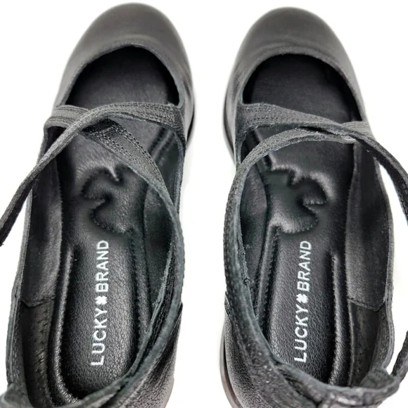 Lucky Brand Necia Black Leather Criss-Cross Mary-Jane Straps Round-Toe Flats - Picture 9 of 12